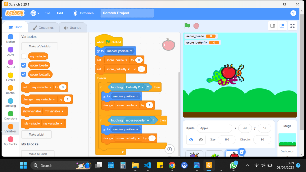 Butterfly vs. Beetle Game / Coding in Scratch - A Pattern Finder